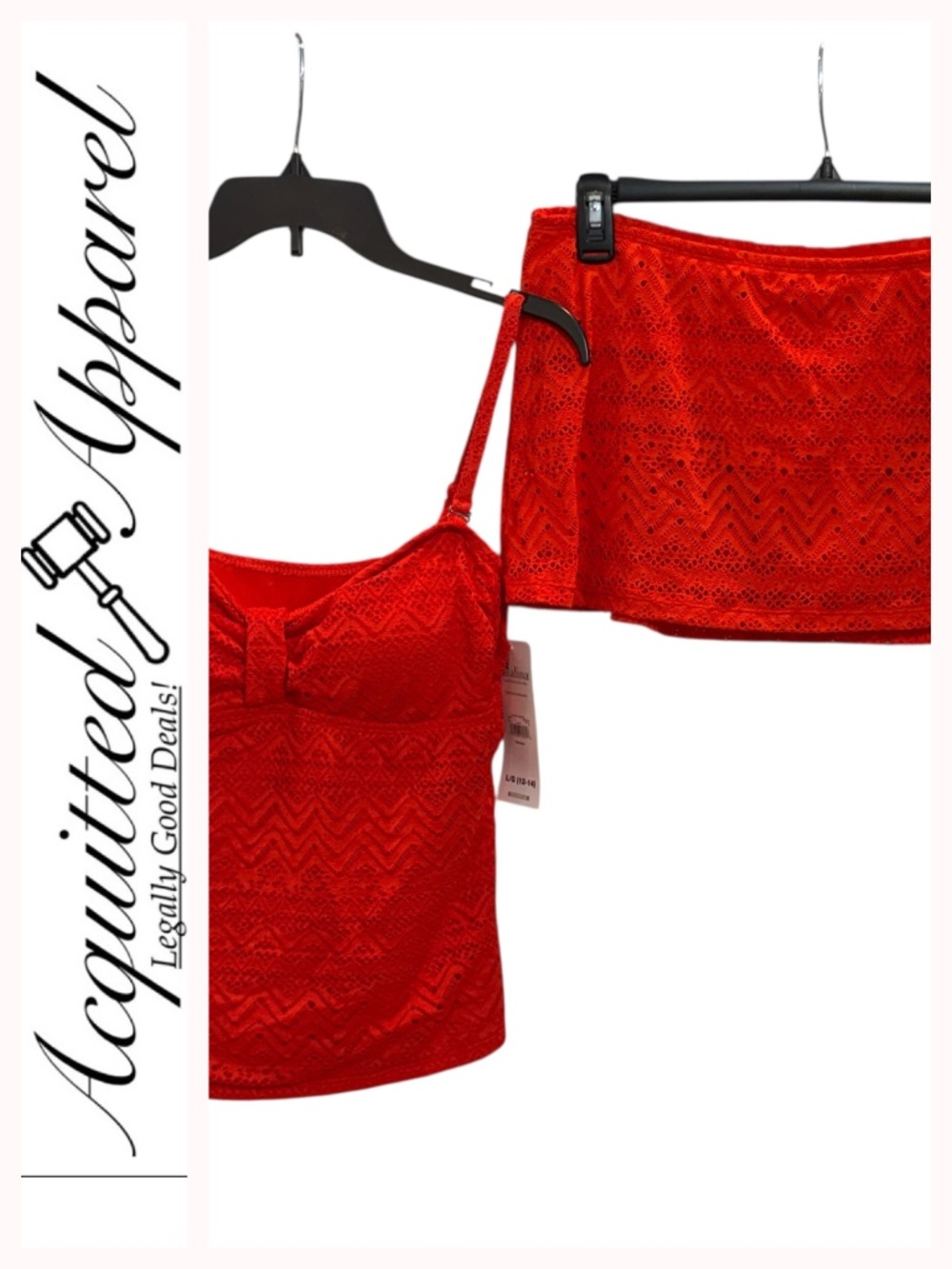Catalina Seperates Swimwear Orange Sizzle Lace Tankini W/ Skirted Bottom